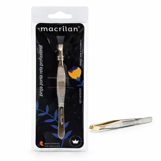 Pinça Profissional Macrilan para Sobrancelha Pelos Ponta Diagonal Macrilan PI-