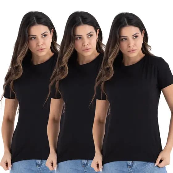 Kit 3 Camiseta Feminina Baby Look 100% Algodão