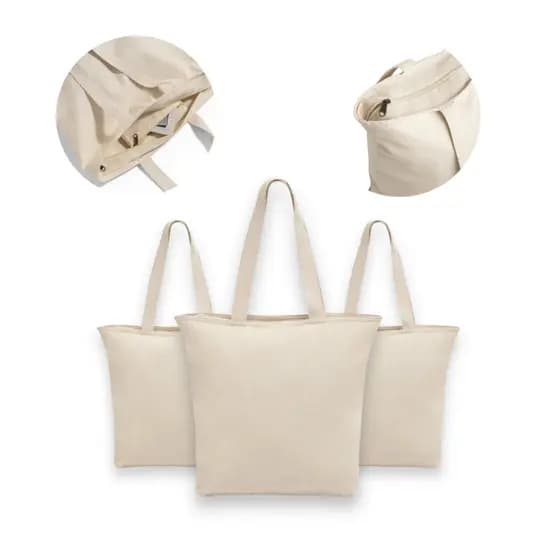 Kit 3 Bolsas Sacola Ecológica Ecobag Reutilizável 100% algodão Cru Lisa Zíper e bolso