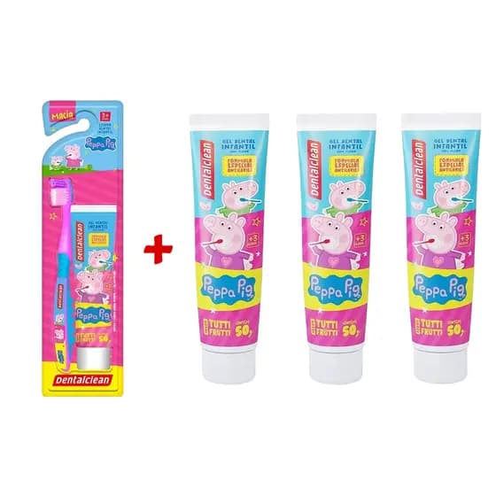 Kit Escova Dental Infantil Peppa Pig com Gel + 3 Gel Dental 50g Tutti Frutti Dentalclean