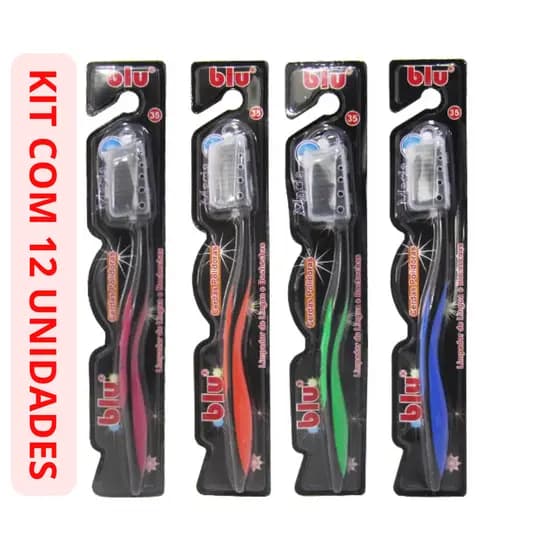 Pacote c/12 Escova Dental com Limpador de Língua Macia