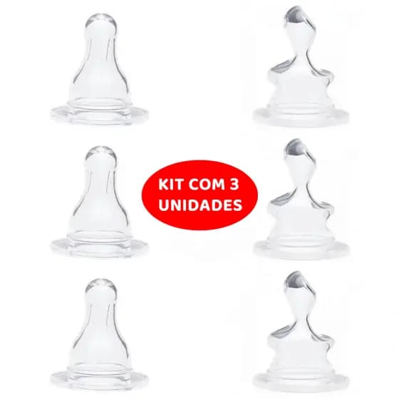Kit com 3 Bicos de Mamadeira Redondo ou Ortodôntico 100% Silicone
