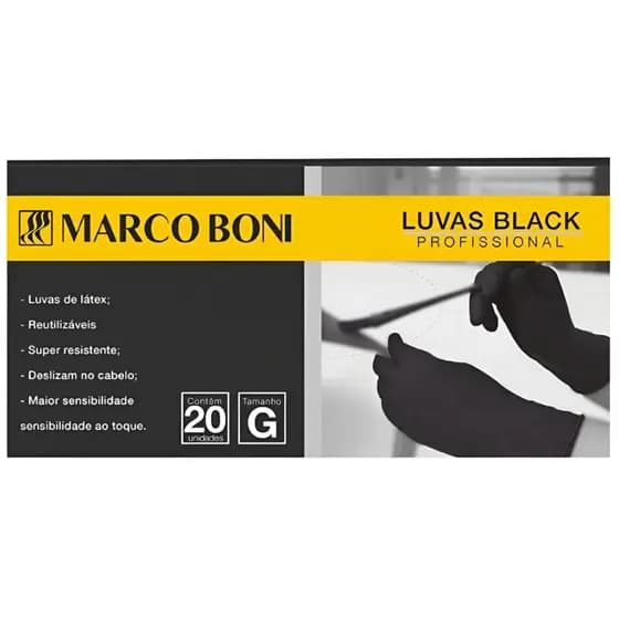 Luva Em Latex Marco Boni Black 20 Unidades Tamanho G Preto