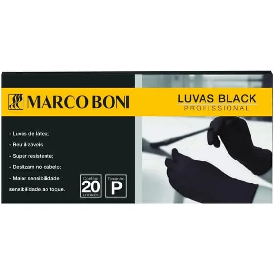 Luva Em Latex Marco Boni Black 20 Unidades Tamanho P