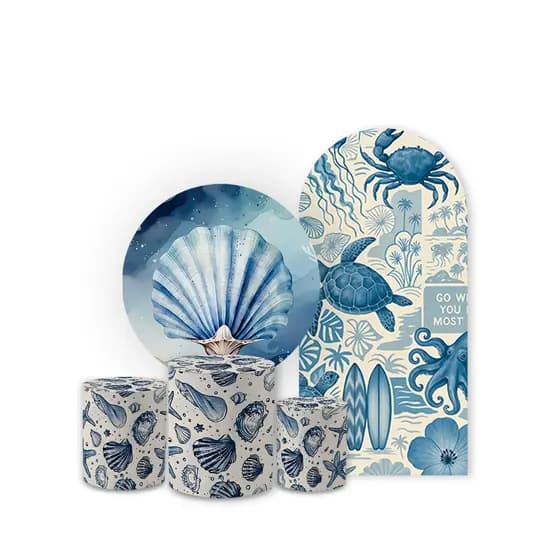 Kit Capa Painel + Trio Cilindros Fundo do Mar Festa Infantil Oceano Aniversário Menino Menina