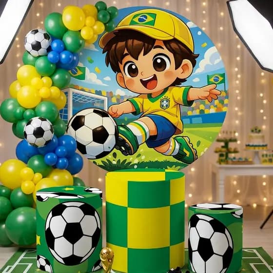 Painéis De Festa Capas Redondas E Capa Conjunto Cilindro Veste Fácil Futebol Brasil