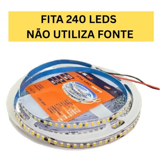 Fita LED 240 LEDs/m – 10m, Ligação Direta 220V | Não precisa de Fonte | Para Perfil Led, Sanca