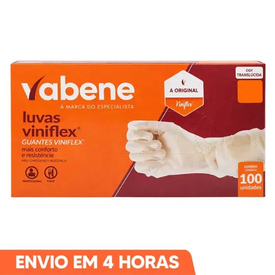 Luva Descartável Transparente Sem Pó TPE Vinil Viniflex 100un Vabene