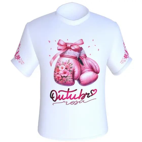 Camiseta Básica Babylook Lutadora Boxeadora Outubro Rosa Camisa Câncer de Mama Blusa