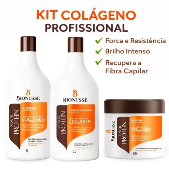 Kit Shampoo e Condicionador 1L - Máscara Colágeno 500g Hidratação Intensiva - Bionusse Profissional
