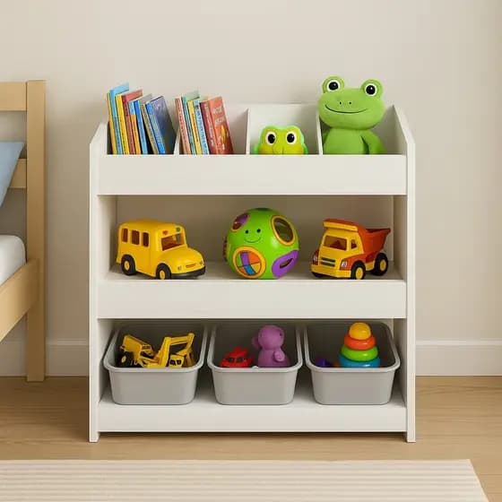 Organizador Infantil de Livros e Brinquedos em MDF Branco com Prateleiras