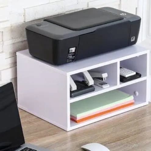 Suporte Para Impressora MDF Branco Decorativo Com Divisórias Para Armazenamento De Objetos Organizador Home Office