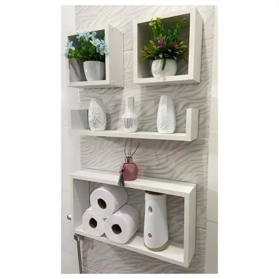 Kit 3 Nichos Com Prateleira Modelo U Para Banheiro Decoração Multiuso 100% MDF Branco.