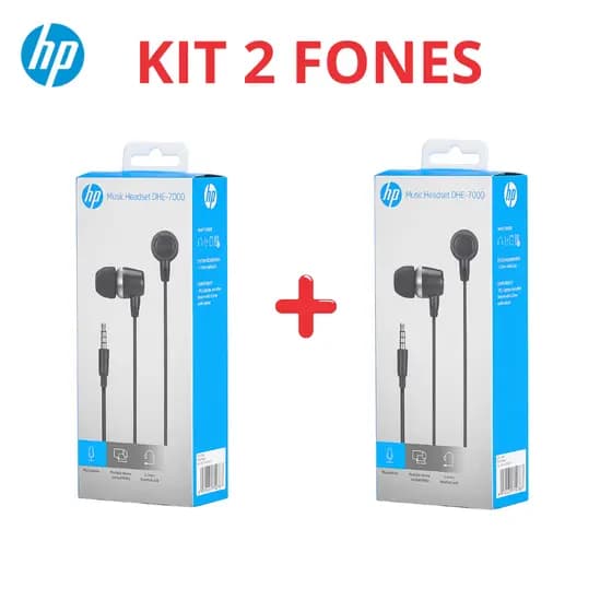 Kit 2 Fones de Ouvido Com Fio Microfone Integrado HP DHE7000 Preto Original Nota Fiscal e Garantia