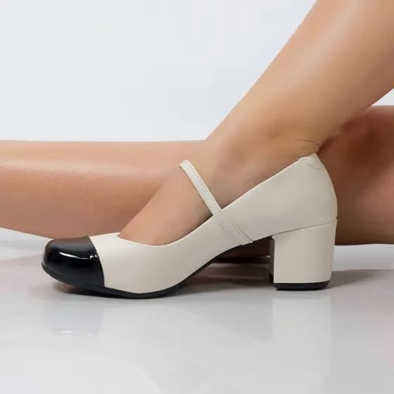 Scarpin Feminino Sapato Boneca Retrô Salto Bloco Grosso Bico Quadrado Confortável Promoção