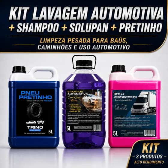 Kit Lavagem Automotiva Solupan 1/40 Pretinho Shampoo 1/100