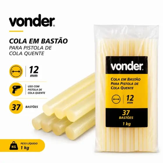 Bastão Cola Quente Silicone Grosso 12mm para pistola 1kg 36pçs - Vonder