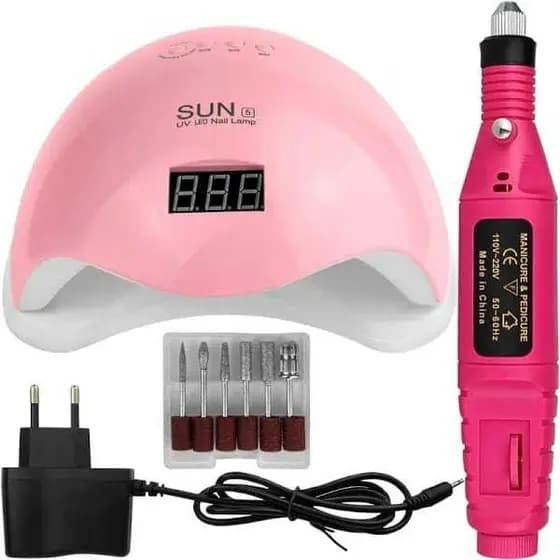 Kit Cabine Sun 5 Led 48w + Lixa Elétrica Unha Gel Acrigel Manicur