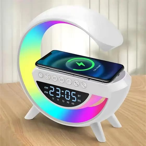 Relógio Despertador Digital – Luz LED Colorida Bluetooth, Alarme e Design Futurista