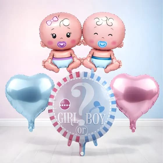 Kit 5 Balão + Cortinas Chá Revelação Decoração Chá De Bebê Baby Girl Rosa Baby Boy Azul
