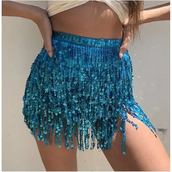 Saia Feminina Carnaval Festa Franja Paetê Dança Ventre Luxo Tamanho Único