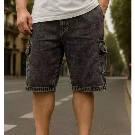 Bermuda Cargo Masculino Bolso Lateral Skatista Streetwear Preta Mescla Cinza Grafite P ao GG
