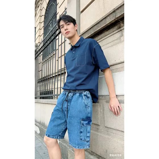 Bermuda Cargo Masculino Bolso Lateral Skatista Streetwear Azul Manchado Grafite P ao GG