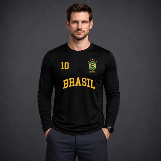 Camisa Masculina Manga Longa Brasil UV50+ Academia Treino Esportiva Premium