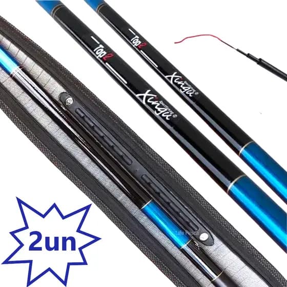 Kit de Pesca Completo 2 Varas 3,30m Telescopica + Enrolador de Linha + Capa Transporte Fibra Vidro Carbono Pescaria Pesqueiro Tilapia Lambari Piau Leve Flexivel Vara de Mão Caniço Xingu