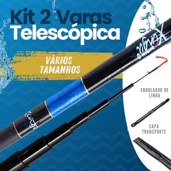 Kit Pescar 2 Varas Telescópicas Fibra de Vidro Vara de Mão Lisa Vários Tamanhos Caniço Pescaria