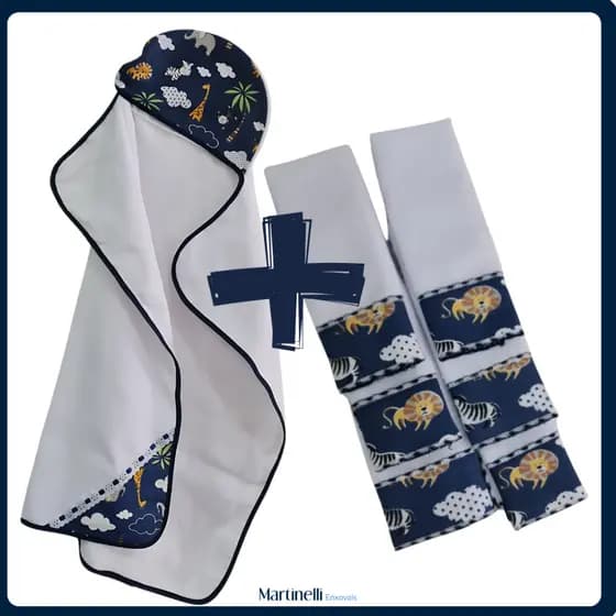 Toalha de Banho Bebe Dupla Camada + 6 Toalhas de Ombro para Bebê Estampada