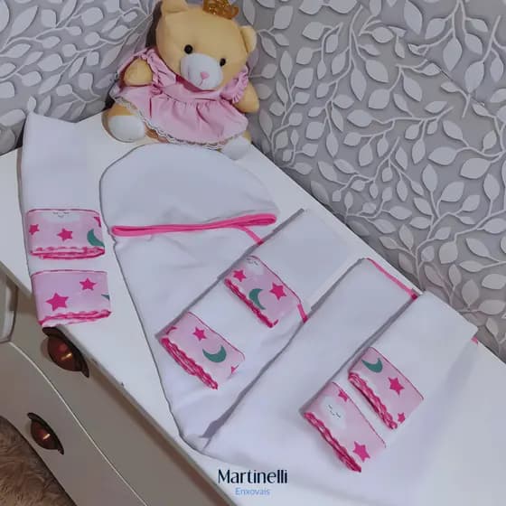 Toalha De Banho Com Vies + 6 Paninho de Boca Felpudo Para Higiene Do Bebe Menino Menina