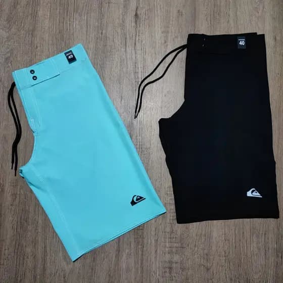 Kit com 2 Bermudas Elastano Tactel Preta/Verde Água Lisa