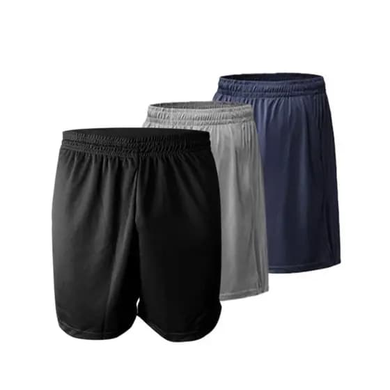 Kit 3 Bermudas Futebol Masculina Poliéster com Elástico Cordão Interno Sem Bolso Moda Esporte