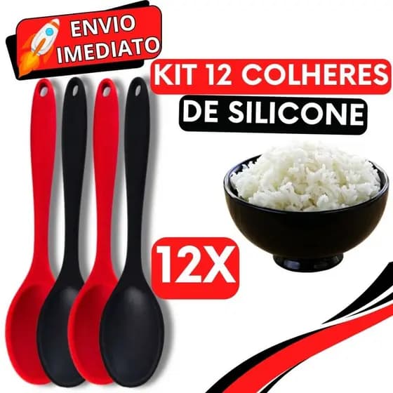 KIT 12 Colher de Arroz Silicone GRANDE Super Resistente Não Risca Panela para Casa Cozinha Restaurante Buffet 27cm
