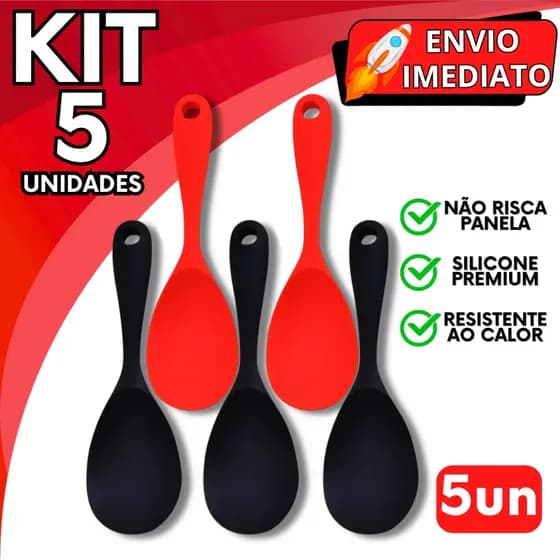 KIT Jogo 2/3/5 Unid Colher de Servir Utensílios de Cozinha em Silicone Premium Super Resistente Não Risca Panela