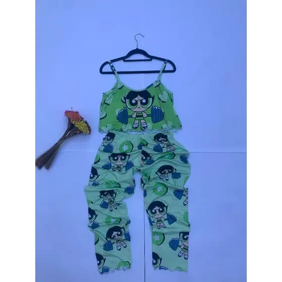 Croped Feminino Longo com Alças Finas Estampa Divertida Verde Tamanho Único