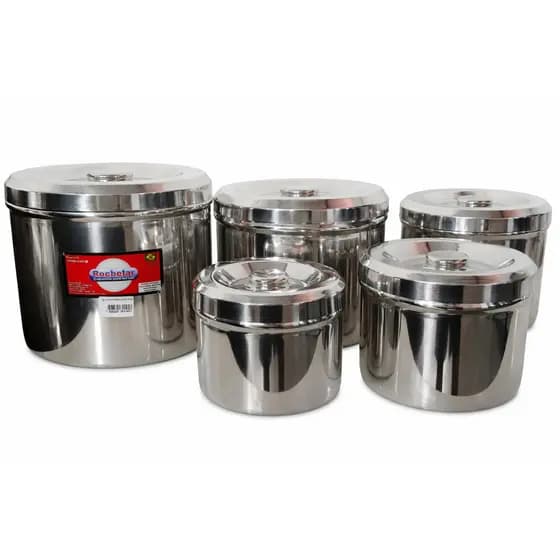 Kit Jogo 5 Potes Mantimento Latas Alumínio Premium Vários Tamanhos 14,16,18,20,22