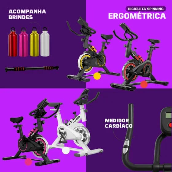 Bicicleta Spinning + Barra Fixa + Squeeze Garrafa Ergométrica Semi Profissional Sport até 120kg