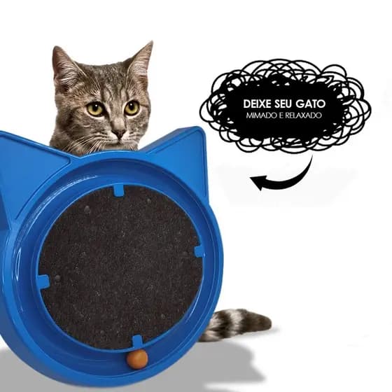 Arranhador Redondo para Gatos com Bolinha Interativa Antistress Azul