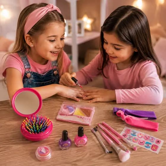 Kit Maquiagem e Cabelo com Pincéis Infantil Completo com Sombras e Esmaltes/Unicórnio/Fundo do Mar
