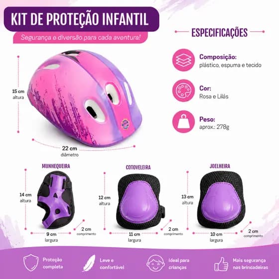 Kit Capacete E Proteção Infantil Skate Patins Bike/Capacete para bicicleta infantil/skate infantil