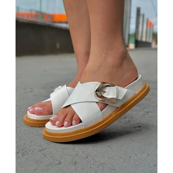 Rasteirinha Slide Papete Feminina Tira Em X Com Fivela Luxo