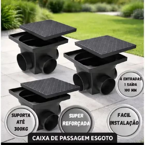 Kit com 3 Caixa de Passagem Inspeção Gordura com Tampa Plástico resistente