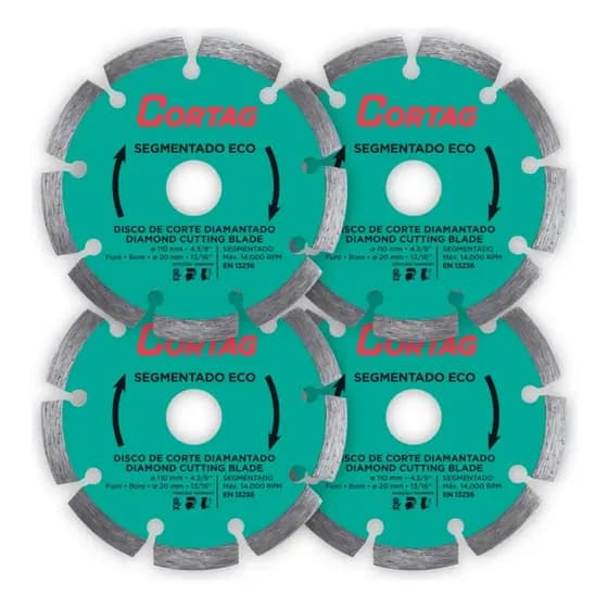 Kit 4 Discos Diamantado Segmentado Eco 110mm Cortag Concreto Cor Azul-turquesaKit Código 61699
