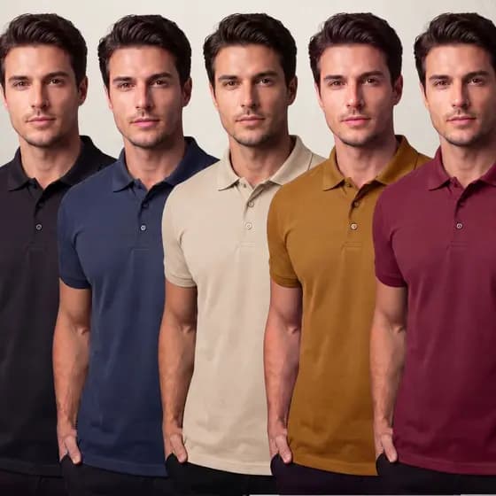 Kit 5 Camisa Polo Tecido Piquet Masculina Premium Básica e Confortável