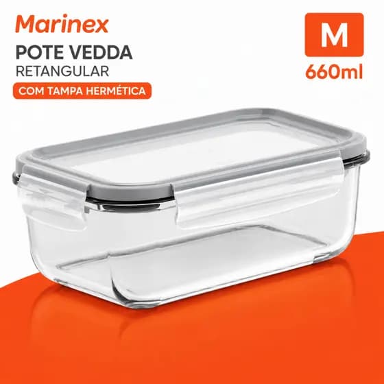Pote Marinex Com Tampa Hermética 660ml Marmita De Vidro Pote marmita de vidro 660ml Kit 1 ou 2 unid