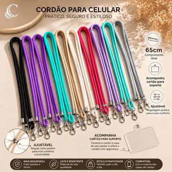 Cordão para Celular 65cm com Suporte Transparente e Regulagem💕