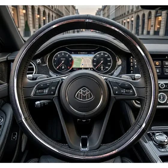 Capa de Volante Personalizada para Carros de Passeio Couro Sintético Emborrachado Detalhe Cromado Luxo Premium