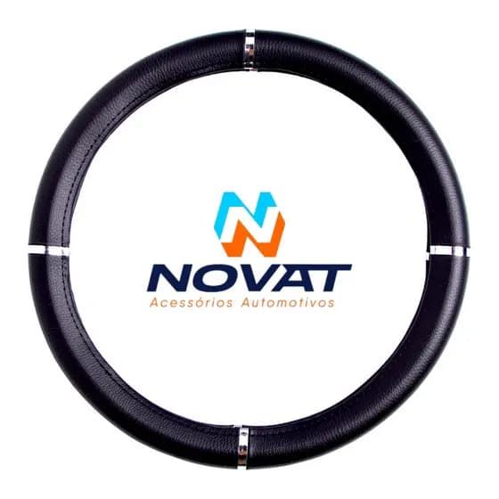 CAPA DE VOLANTE ANTIDERRAPANTE AUTOMOTIVO CROMADO LISO INTEIRO UNIVERSAL FLEXÍVEL - PRETO